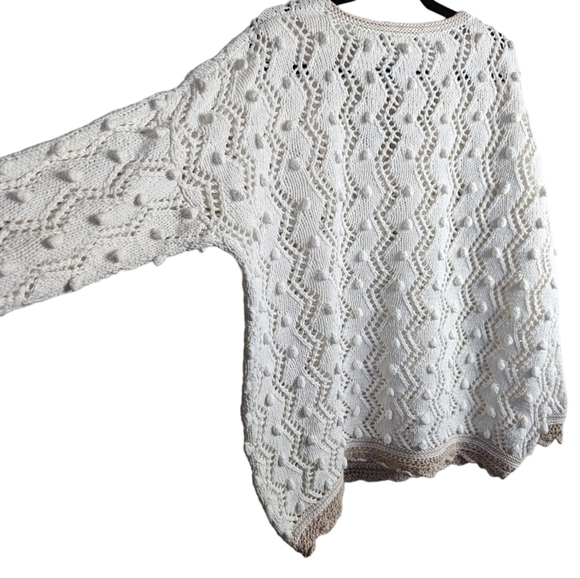 😃Express vintage bobble handknits cotton v neck sweater ivory tan sz L - Picture 3 of 6